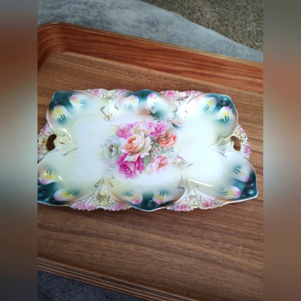 Vintage Shabby Chic hand painted floral R.S. Prussia Dresser / Vanity Tray